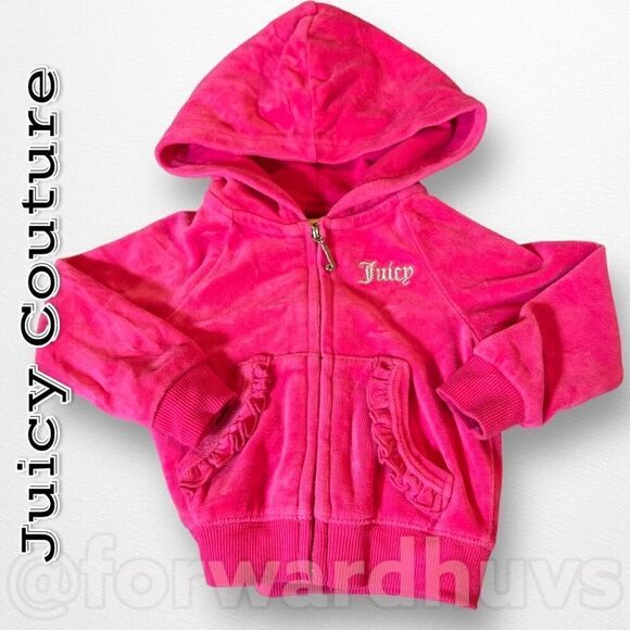 Juicy Couture Pink Velour Full Zip Hoodie | Silver Bling Heart Scottie Dogs | 12 - Picture 1 of 10